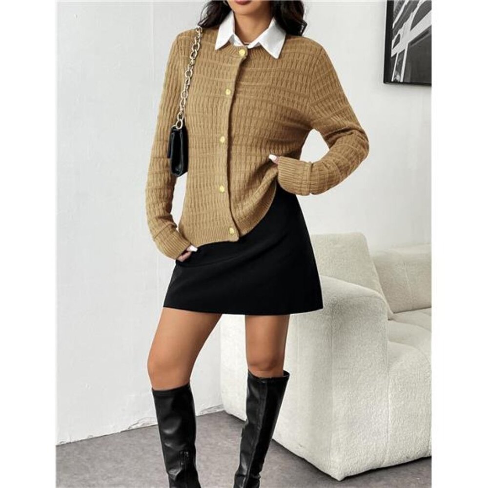 NEW Women's 2025 Cardigan Sweaters Button Down Crew Neck Open Front Long Sleeve - Picture 4 of 6